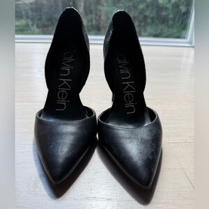 Calvin Klein Black Leather Pointed-Toe Heels